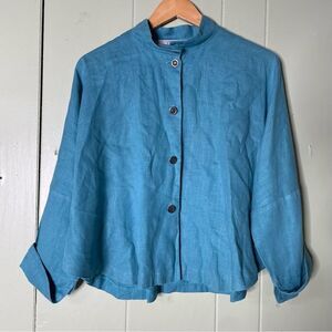 Lagenlook Blue 100% Linen Studio Shacket by ITEMZ Chris Baumgartner One Size
